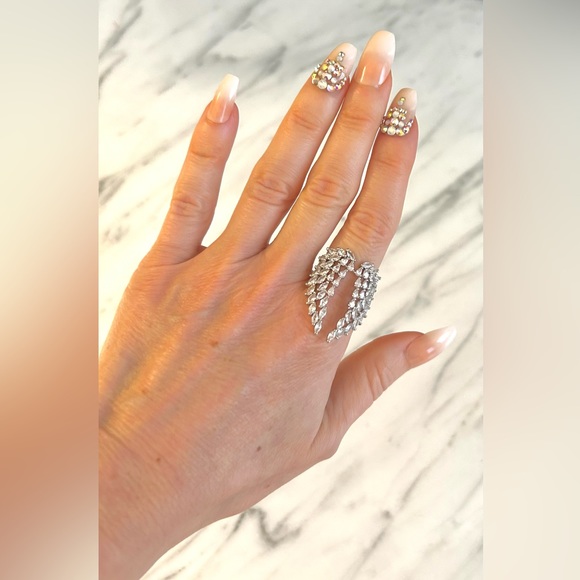 Angel Wings Ring in Silver Tone with Cubic Zirconia, Size 7 - Picture 4 of 11